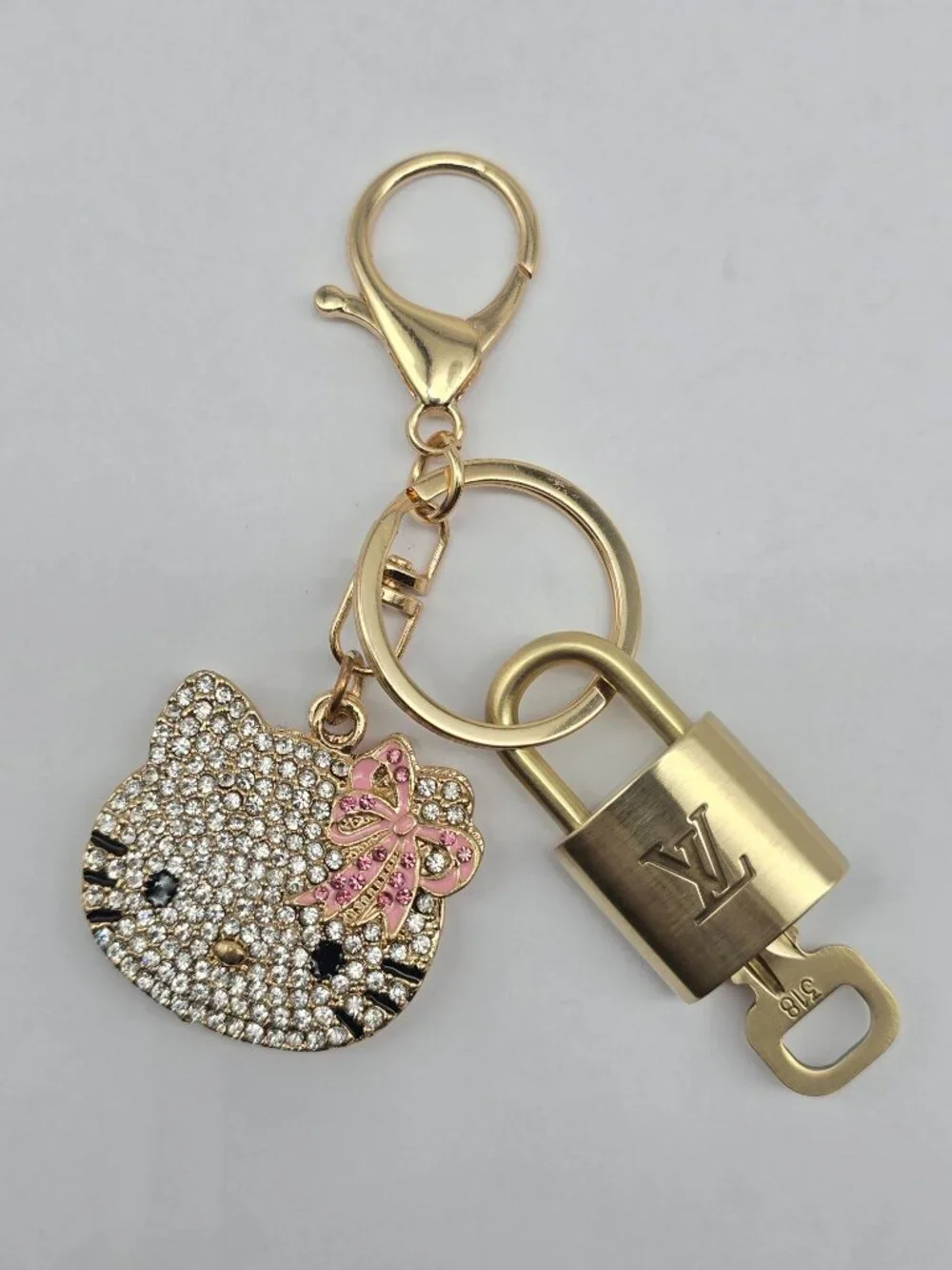 Louis Vuitton Authentic Gold Padlock 🔑 Key + Stylish Unbranded Cat Charm
